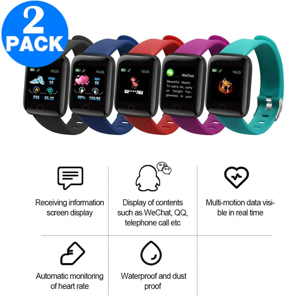 2 X 116plus Waterproof Smart Watch Sports Fitness Trackaer with Heart Rate Monitor for Men and Women