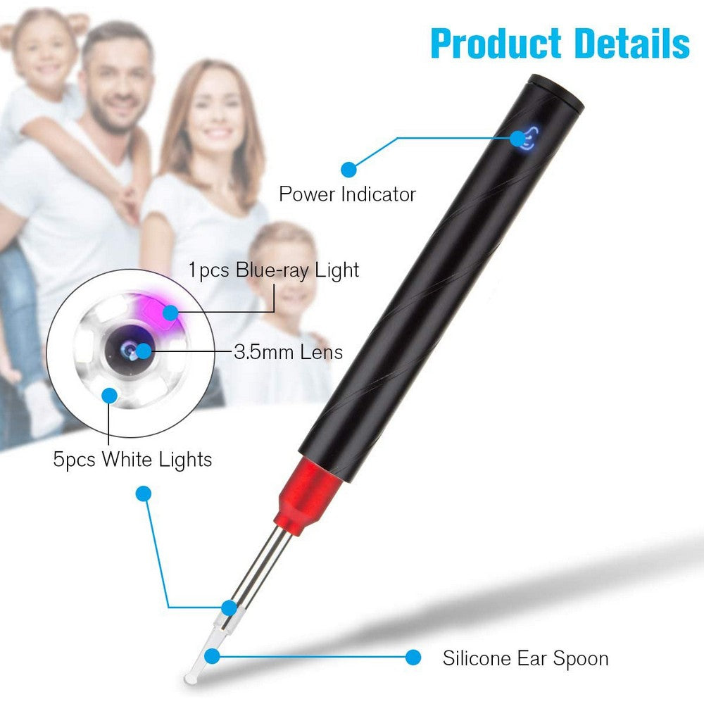 6LEDs Wireless Otoscope Ear Wax Remover WiFi Earwax Removal Tool with 3.5mm Visual Camera and Blue Ray Light