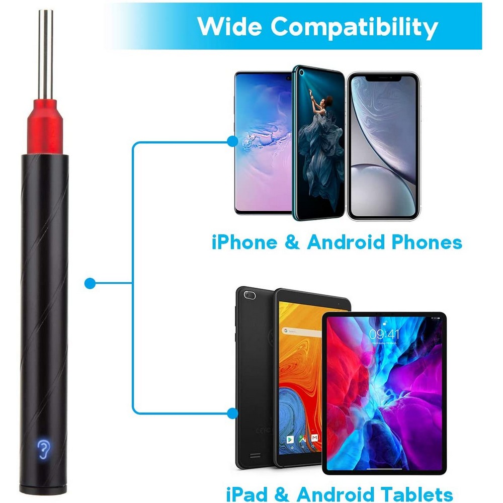 6LEDs Wireless Otoscope Ear Wax Remover WiFi Earwax Removal Tool with 3.5mm Visual Camera and Blue Ray Light