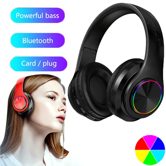 B39 LED Light Up Foldable Headset Bluetooth 5.0 Stereo Headphones Built in Microphone