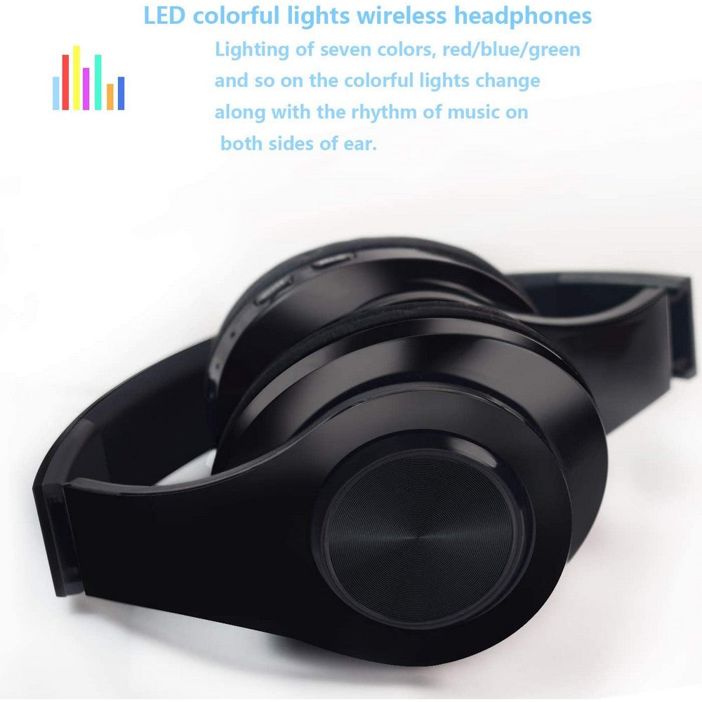 B39 LED Light Up Foldable Headset Bluetooth 5.0 Stereo Headphones Built in Microphone