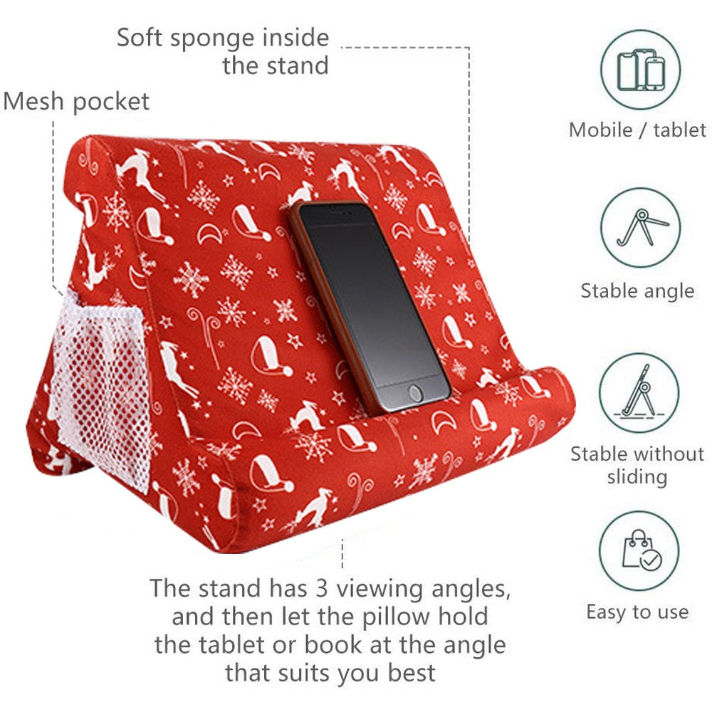 Christmas Printed Multi Angle Soft Pillow Mobile Phone Holder for iPad Tablet Stand with Mesh Bag and Handle