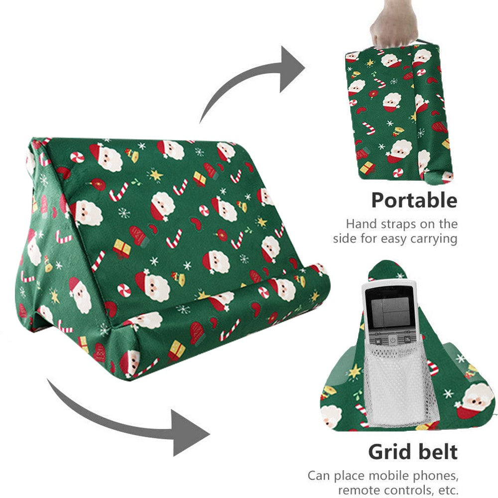 Christmas Printed Multi Angle Soft Pillow Mobile Phone Holder for iPad Tablet Stand with Mesh Bag and Handle