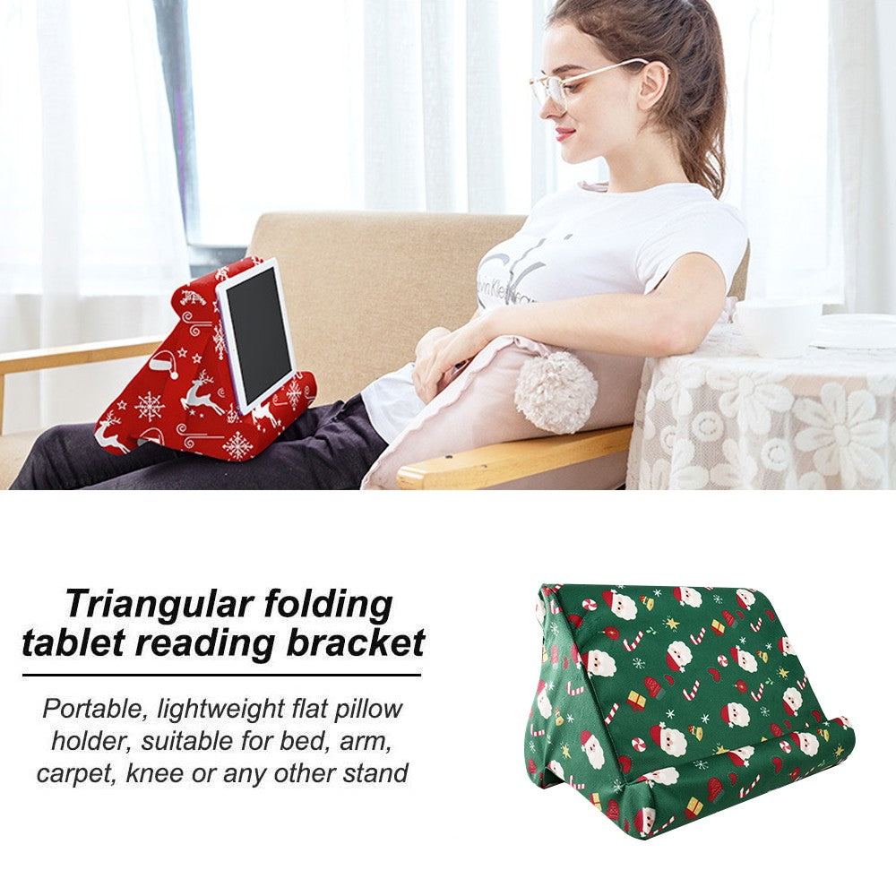 Christmas Printed Multi Angle Soft Pillow Mobile Phone Holder for iPad Tablet Stand with Mesh Bag and Handle