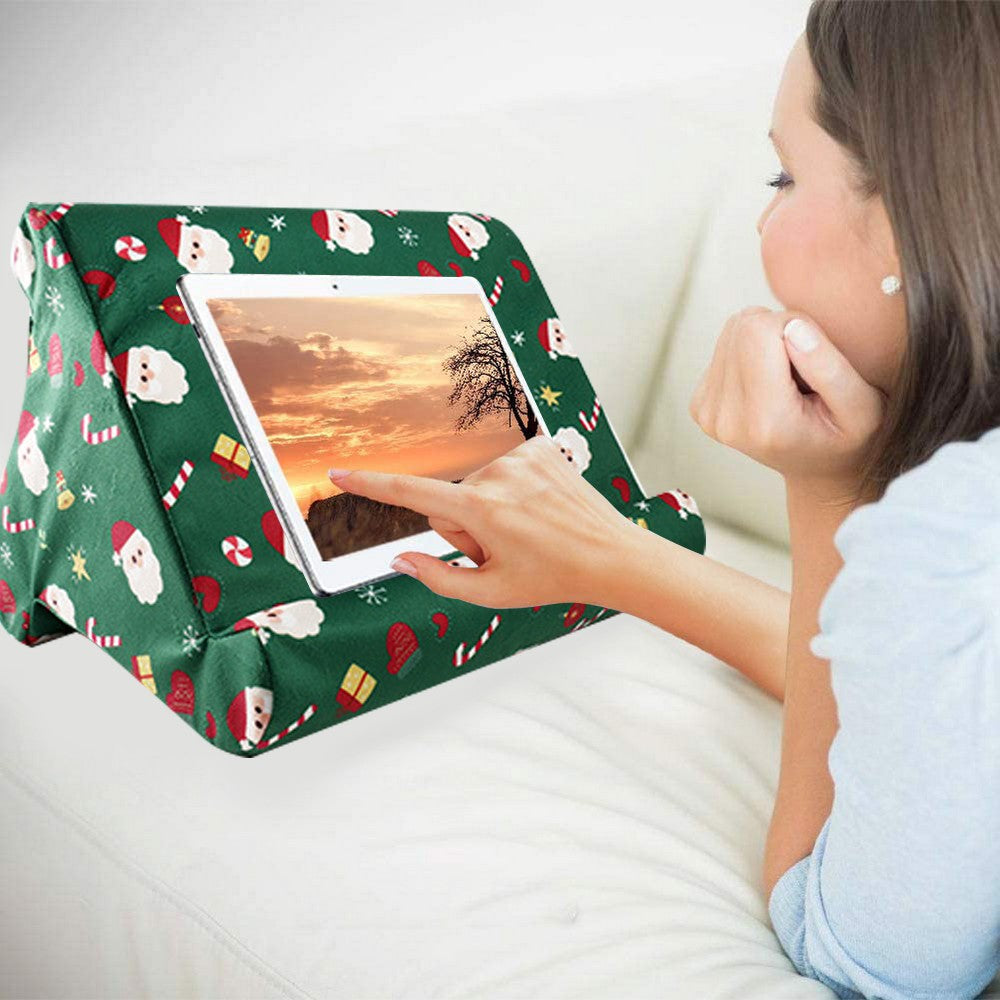 Christmas Printed Multi Angle Soft Pillow Mobile Phone Holder for iPad Tablet Stand with Mesh Bag and Handle