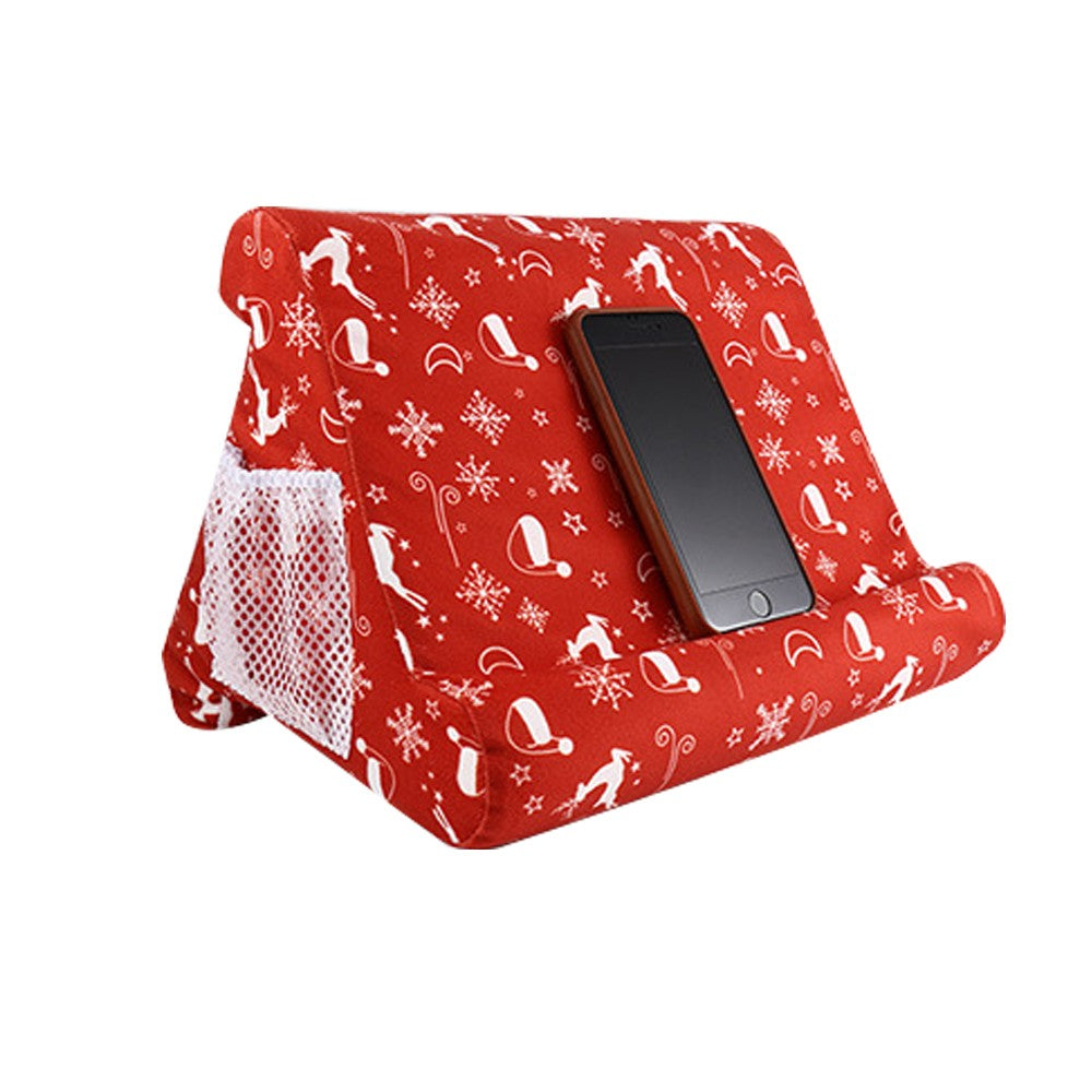 Christmas Printed Multi Angle Soft Pillow Mobile Phone Holder for iPad Tablet Stand with Mesh Bag and Handle