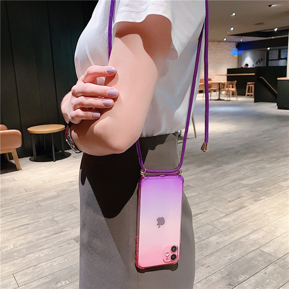 Gradient TPU Phone Case for iPhone with Adjustable Phone Lanyard Nylon Strap