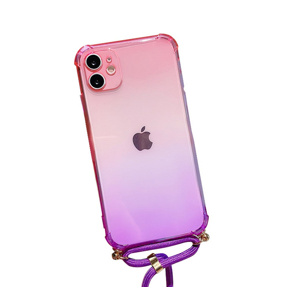 Gradient TPU Phone Case for iPhone with Adjustable Phone Lanyard Nylon Strap