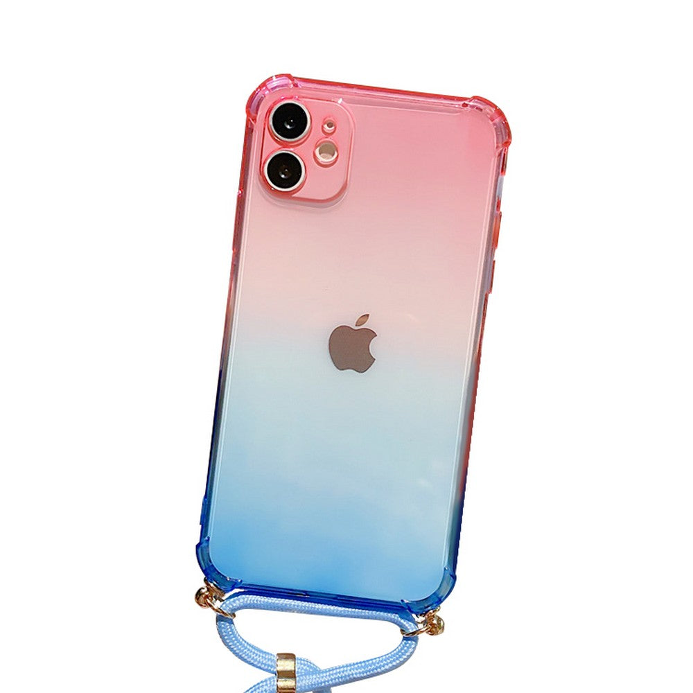 Gradient TPU Phone Case for iPhone with Adjustable Phone Lanyard Nylon Strap