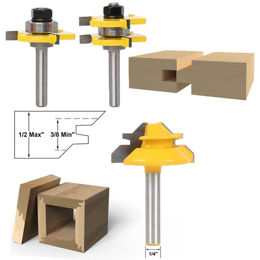 1 Piece 45 Degree Lock Miter Router Bit and 2 Pieces Tongue and Groove Router Bits