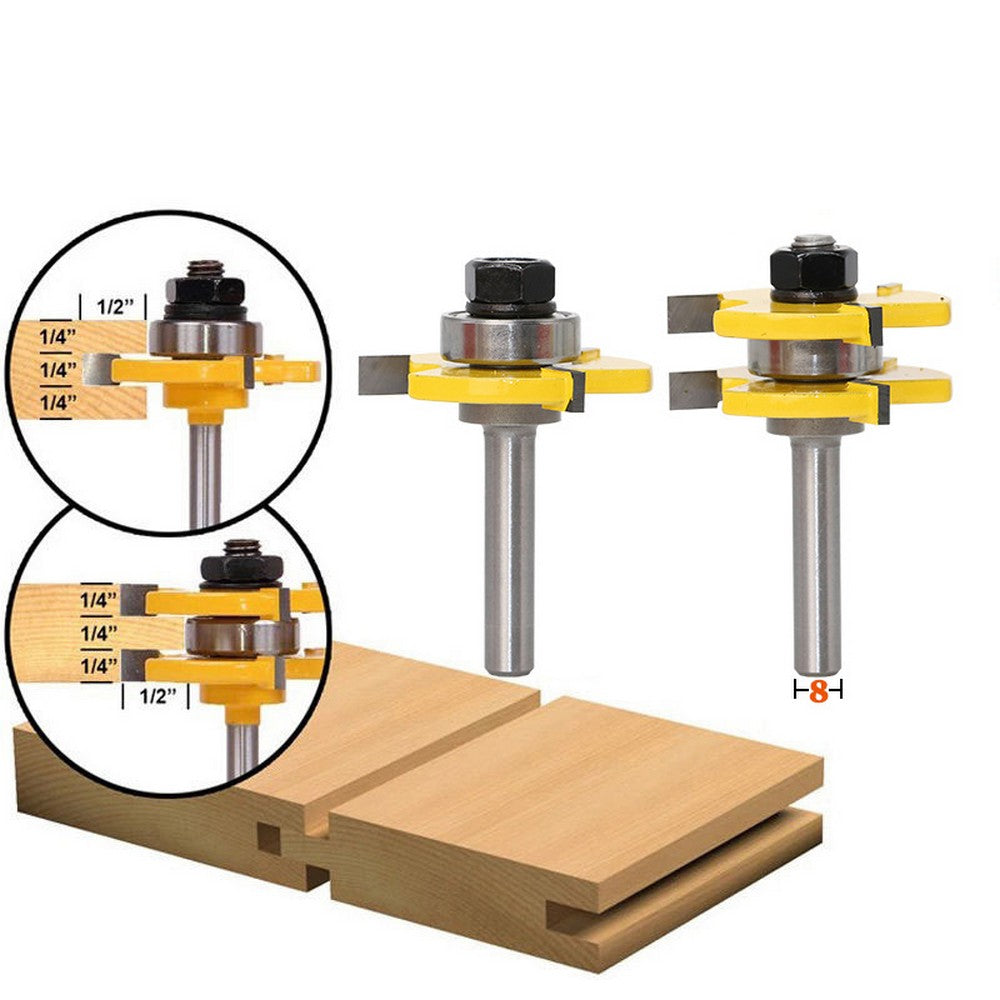 1 Piece 45 Degree Lock Miter Router Bit and 2 Pieces Tongue and Groove Router Bits