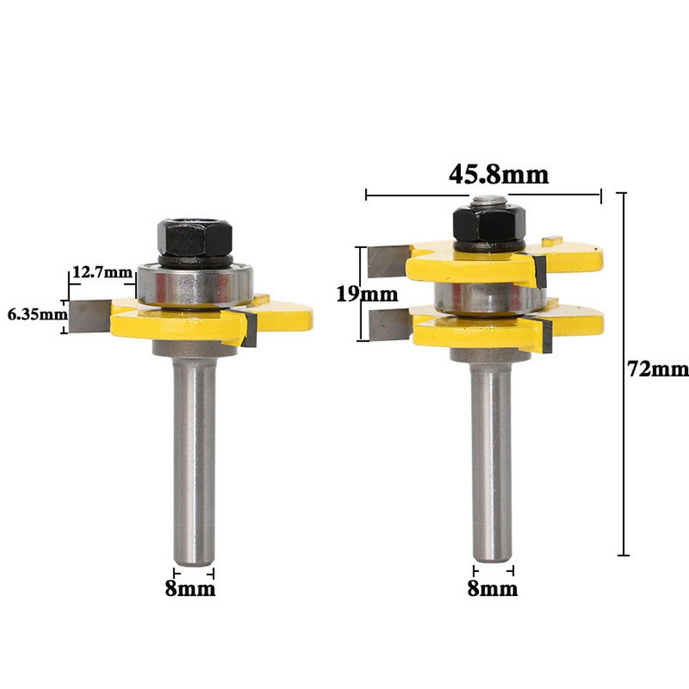 1 Piece 45 Degree Lock Miter Router Bit and 2 Pieces Tongue and Groove Router Bits