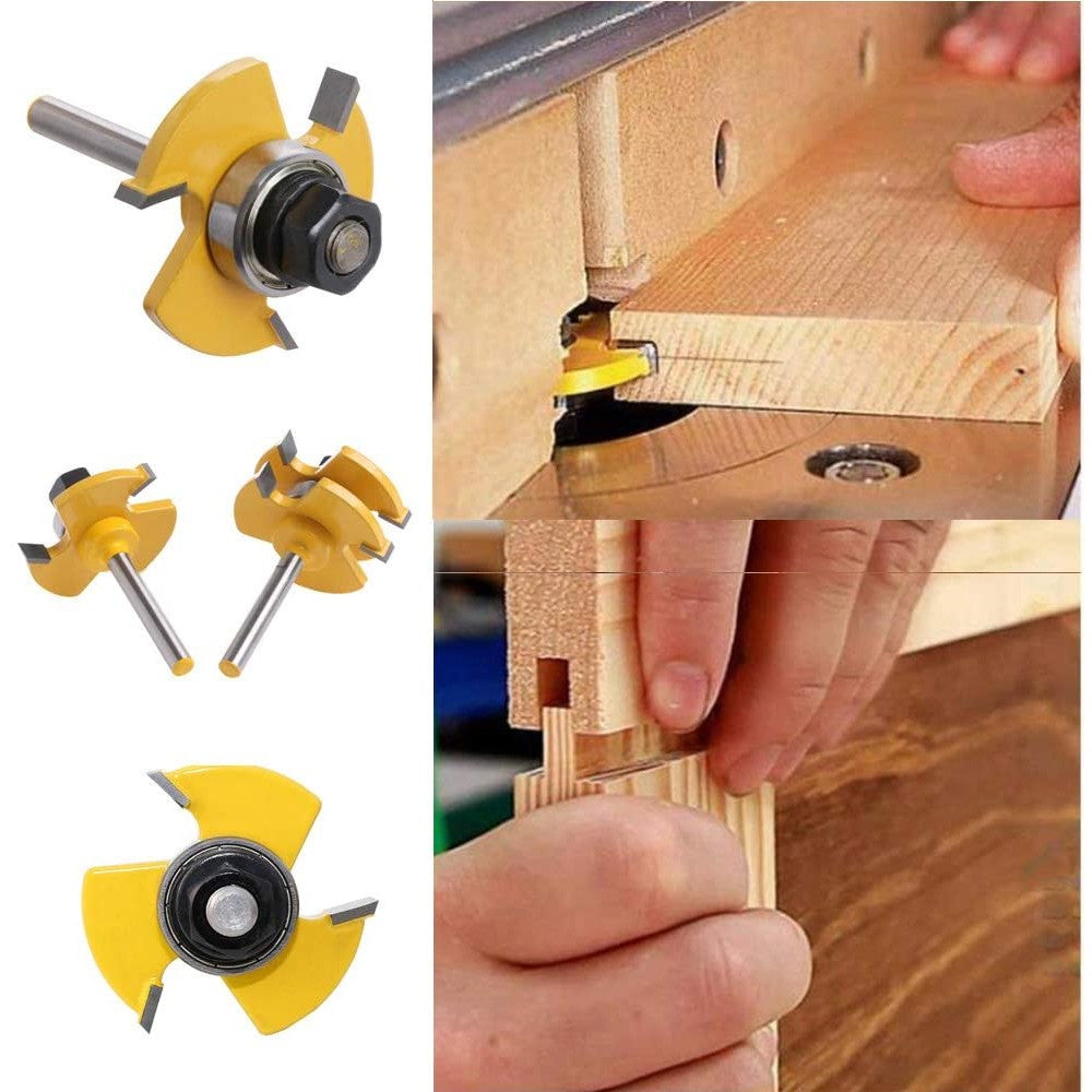 1 Piece 45 Degree Lock Miter Router Bit and 2 Pieces Tongue and Groove Router Bits