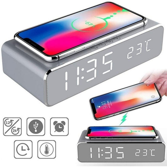 2 In 1 Alarm Clock Wireless Charging Pad for Cell Phone AirPods Pro