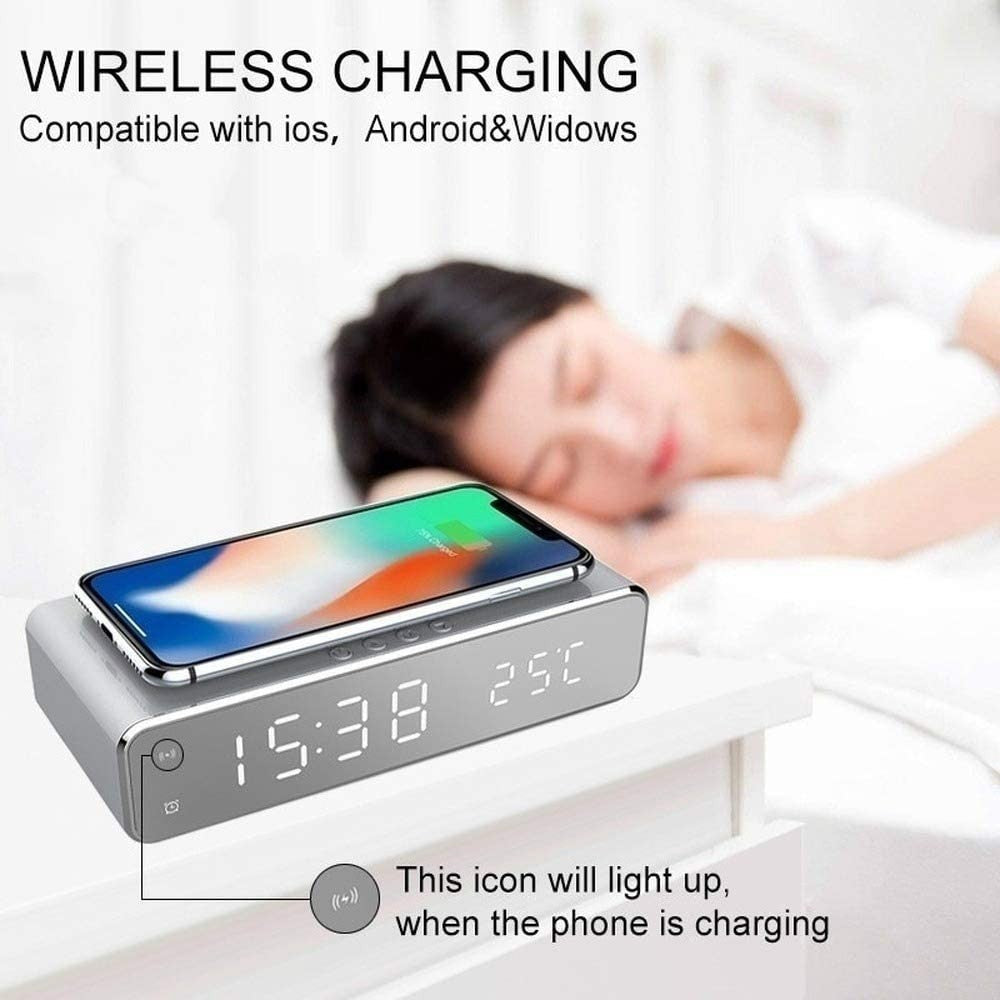 2 In 1 Alarm Clock Wireless Charging Pad for Cell Phone AirPods Pro