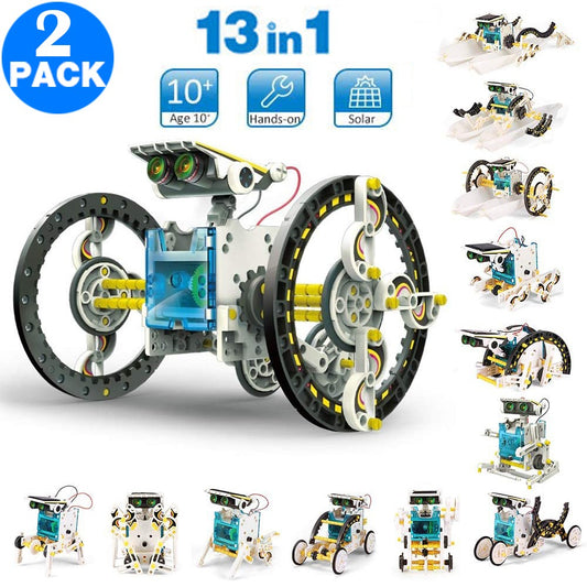 2 Pack 13 in 1 DIY Solar Powered Robot Toys Kit Educational Experiment Set