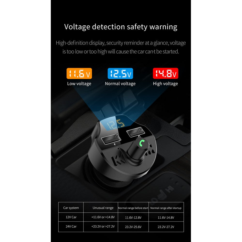 T66 Car Wireless Bluetooth Receiver Transmitter Vehicle MP3 Player with 3.1A Dual USB Fast Charging Port