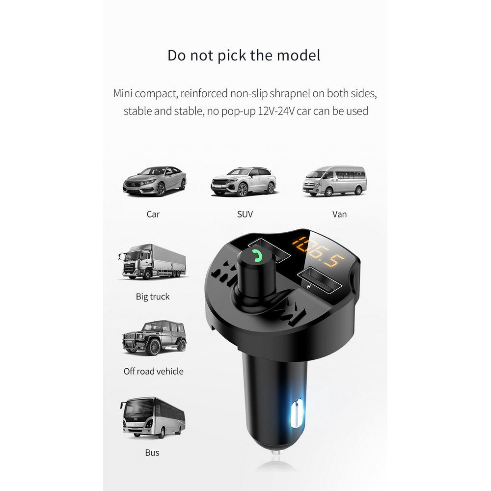 2 Pack T66 Car Wireless Bluetooth Receiver Transmitter Vehicle MP3 Player with 3.1A Dual USB Fast Charging Port