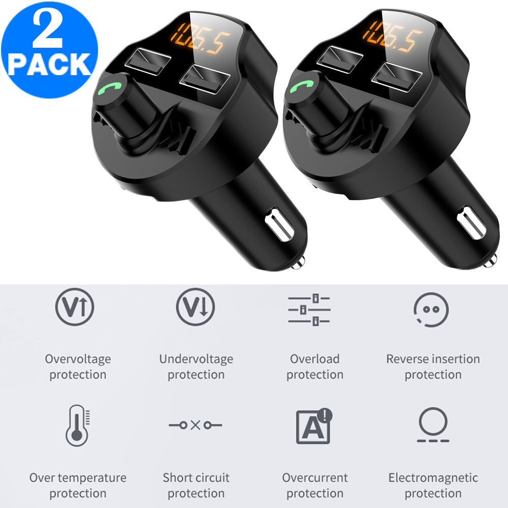 2 Pack T66 Car Wireless Bluetooth Receiver Transmitter Vehicle MP3 Player with 3.1A Dual USB Fast Charging Port