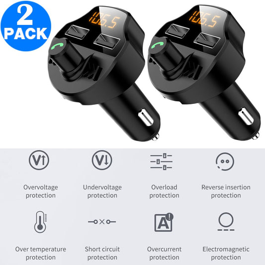 2 Pack T66 Car Wireless Bluetooth Receiver Transmitter Vehicle MP3 Player with 3.1A Dual USB Fast Charging Port