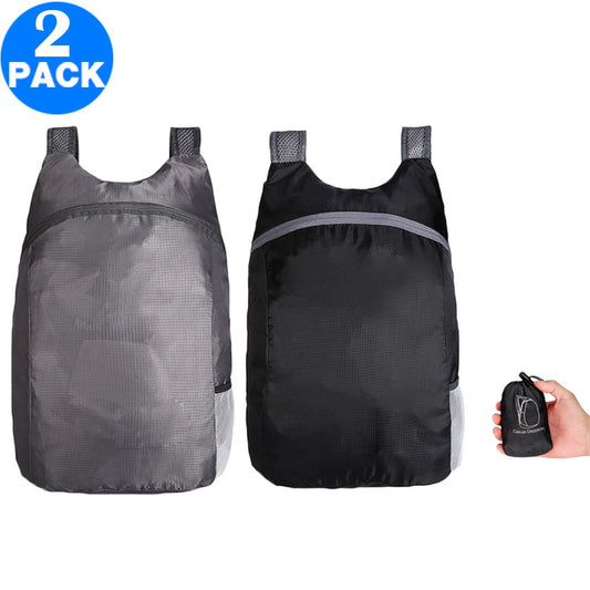 2 X Collapsible Backpack Foldable Lightweight Traveling Backpack Hiking Daypack for Travel Camping Outdoor Black and Grey