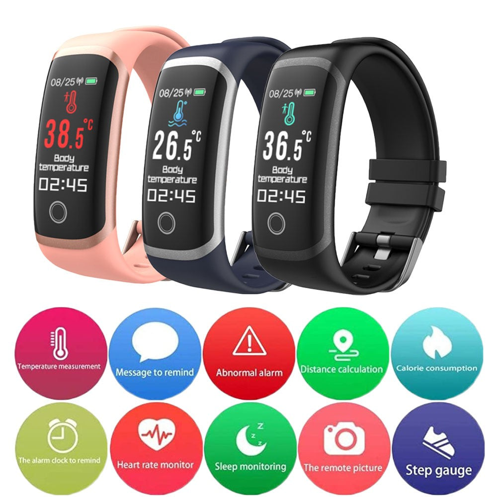 T4 Body Temperature Bracelet Blood Pressure Smart Watch Heart Rate Monitor Fitness Tracker for Men and Women