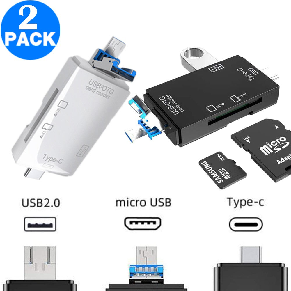 2 Pack 6 In 1 SD Card Reader USB Type C Micro USB USB 2.0 Adapter Plug and Play Memory Card Reader WITHOUT ANY CARDS AND U DISK