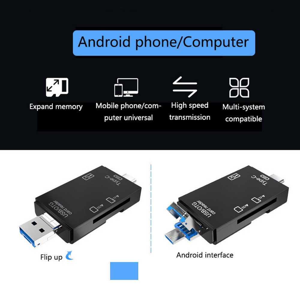 2 Pack 6 In 1 SD Card Reader USB Type C Micro USB USB 2.0 Adapter Plug and Play Memory Card Reader WITHOUT ANY CARDS AND U DISK