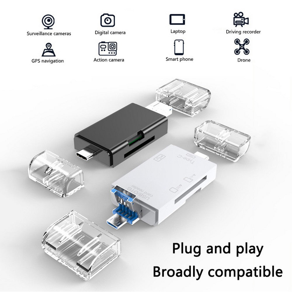 2 Pack 6 In 1 SD Card Reader USB Type C Micro USB USB 2.0 Adapter Plug and Play Memory Card Reader WITHOUT ANY CARDS AND U DISK