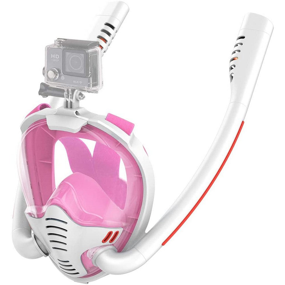 K3 Summer Snorkeling Mask Diving Mask Snorkel Mask with Dual Free Breathing System for Adults White and Pink