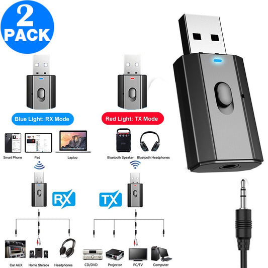 2 Pack 2 Modes Car Bluetooth Adapter Home Speaker Bluetooth Transmitter Receiver with 3.5mm Aux Jack Stereo Cable