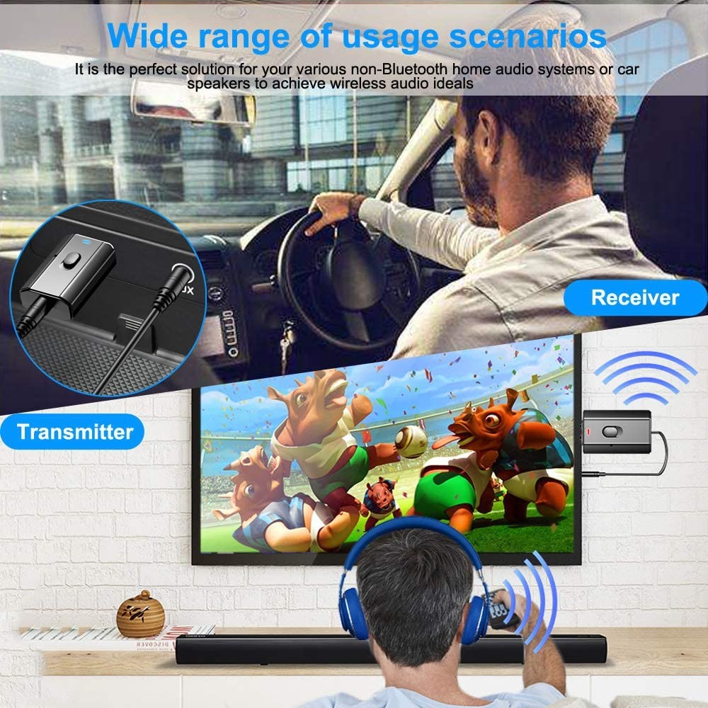 4 Pack 2 Modes Car Bluetooth Adapter Home Speaker Bluetooth Transmitter Receiver with 3.5mm Aux Jack Stereo Cable