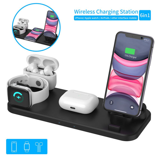 6 In 1 Fast Wireless Charging Station Wireless Charger Charging Dock Phone Stand for Apple iPhone iWatch Air Pods