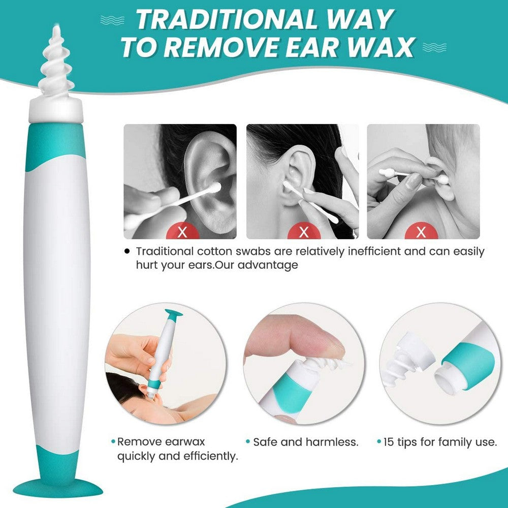 Spiral Ear Wax Remover Tool with Base Earwax Cleaner Kit with 16 Replacement Heads