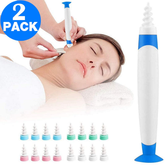 2 Pack Spiral Ear Wax Remover Tool with Base Earwax Cleaner Kit with 16 Replacement Heads