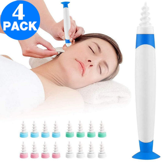 4 Pack Spiral Ear Wax Remover Tool with Base Earwax Cleaner Kit with 16 Replacement Heads