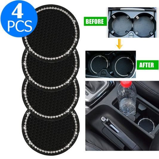 4 Pieces Universal Rhinestone Cup Holder Insert Coaster Cup Mat Bling Cup Pad Car Interior Accessories