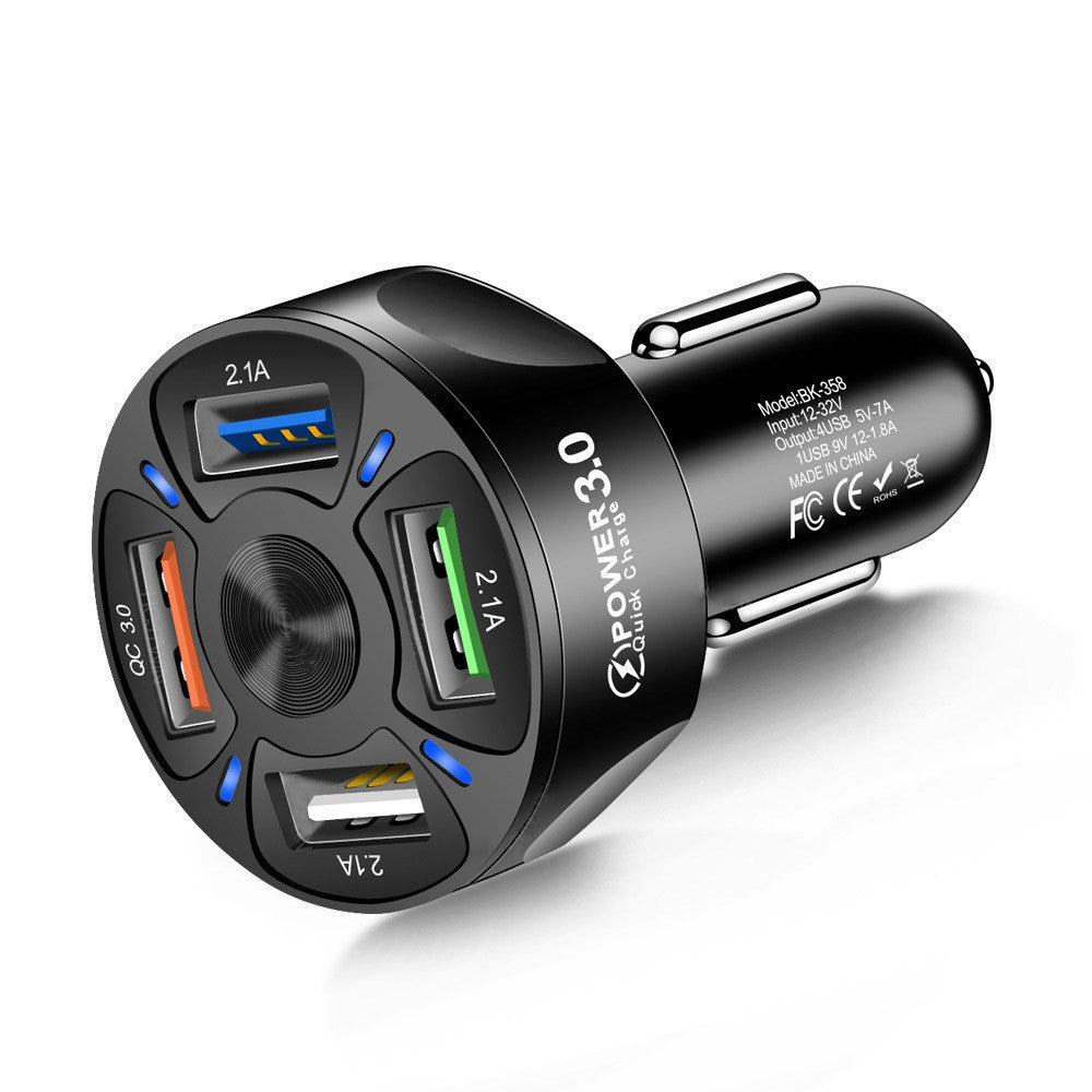 4 X 4 In 1 4 USB QC 3.0 Fast Charging Car Charger Adapter Car Accessories with LED Lights