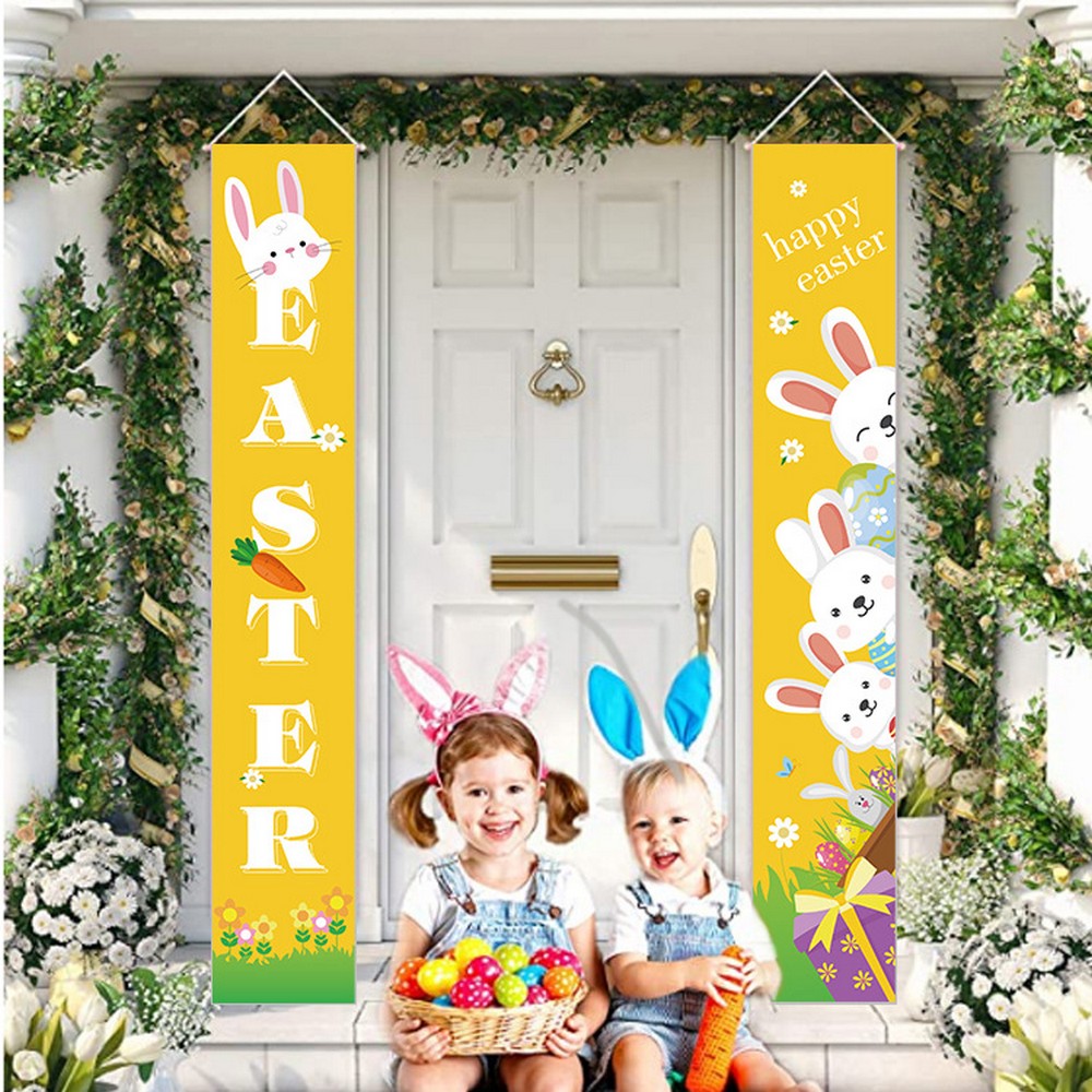 1 Pair of Happy Easter Banner Easter Porch Sign Door Decoration Easter Decoration