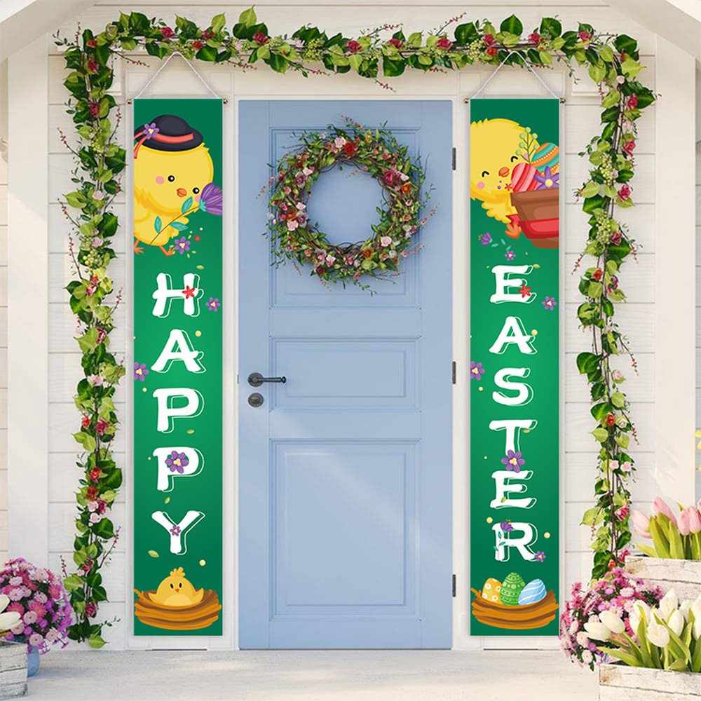 1 Pair of Happy Easter Banner Easter Porch Sign Door Decoration Easter Decoration