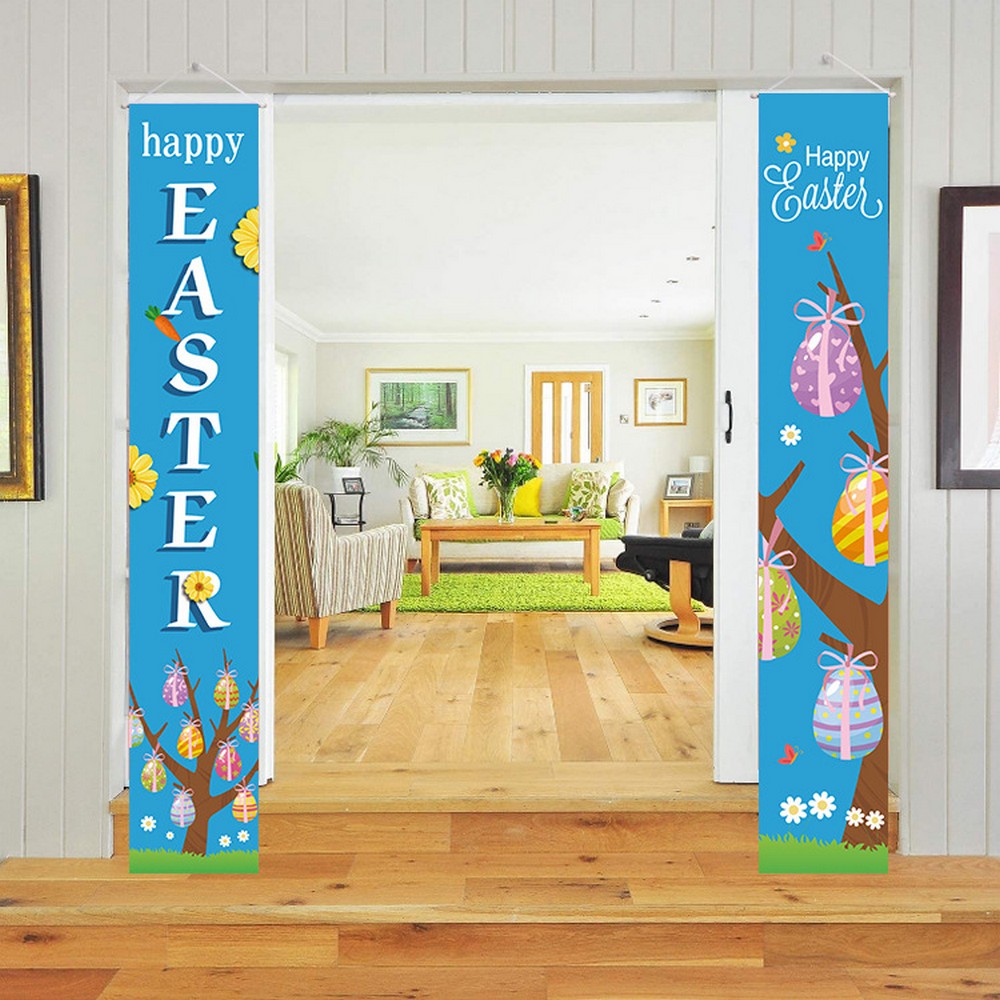 1 Pair of Happy Easter Banner Easter Porch Sign Door Decoration Easter Decoration