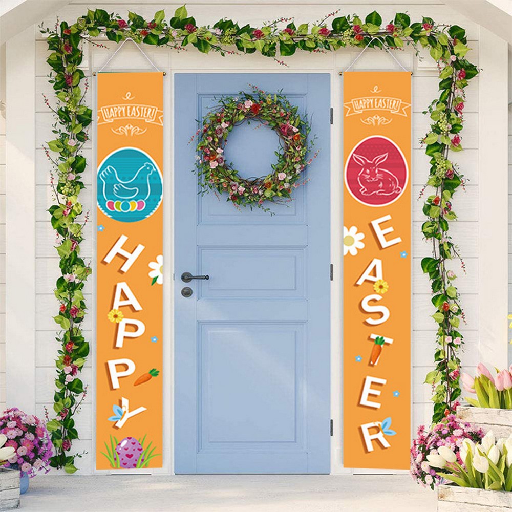 1 Pair of Happy Easter Banner Easter Porch Sign Door Decoration Easter Decoration