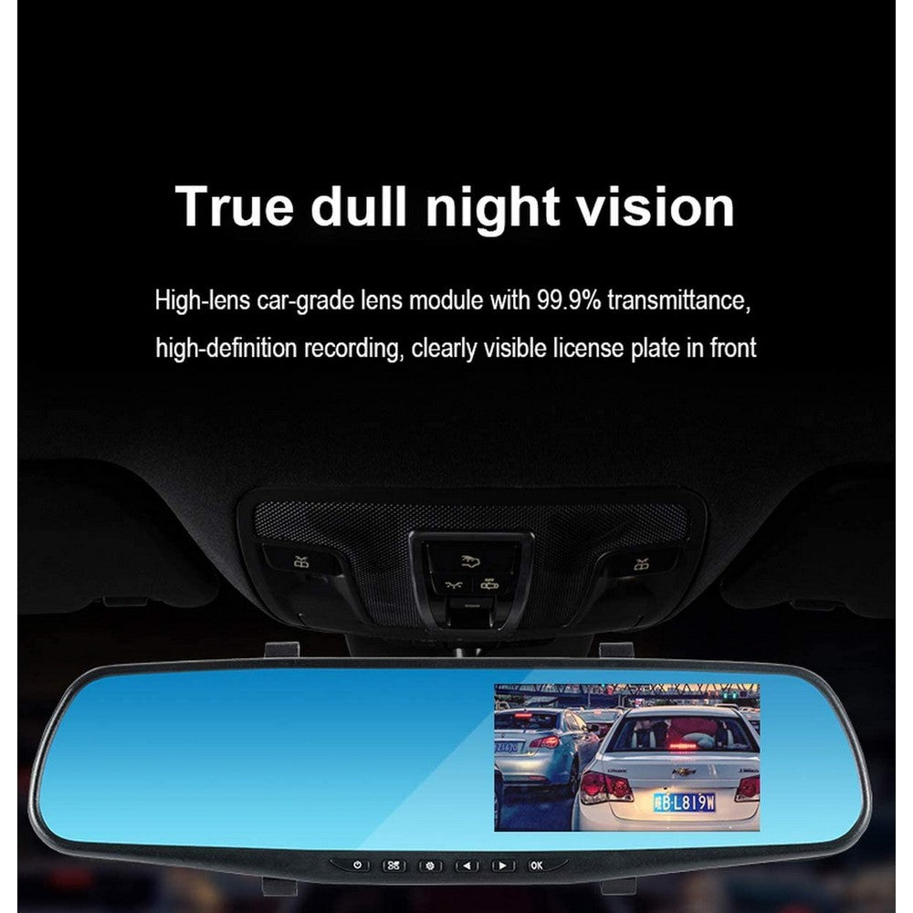 Full HD 1080P Car Rearview Anti Glare Blue Mirror Dash Cam Dual Lens Car Camera NOT Touchscreen with Night Vision Loop Recording  WITHOUT SD CARD