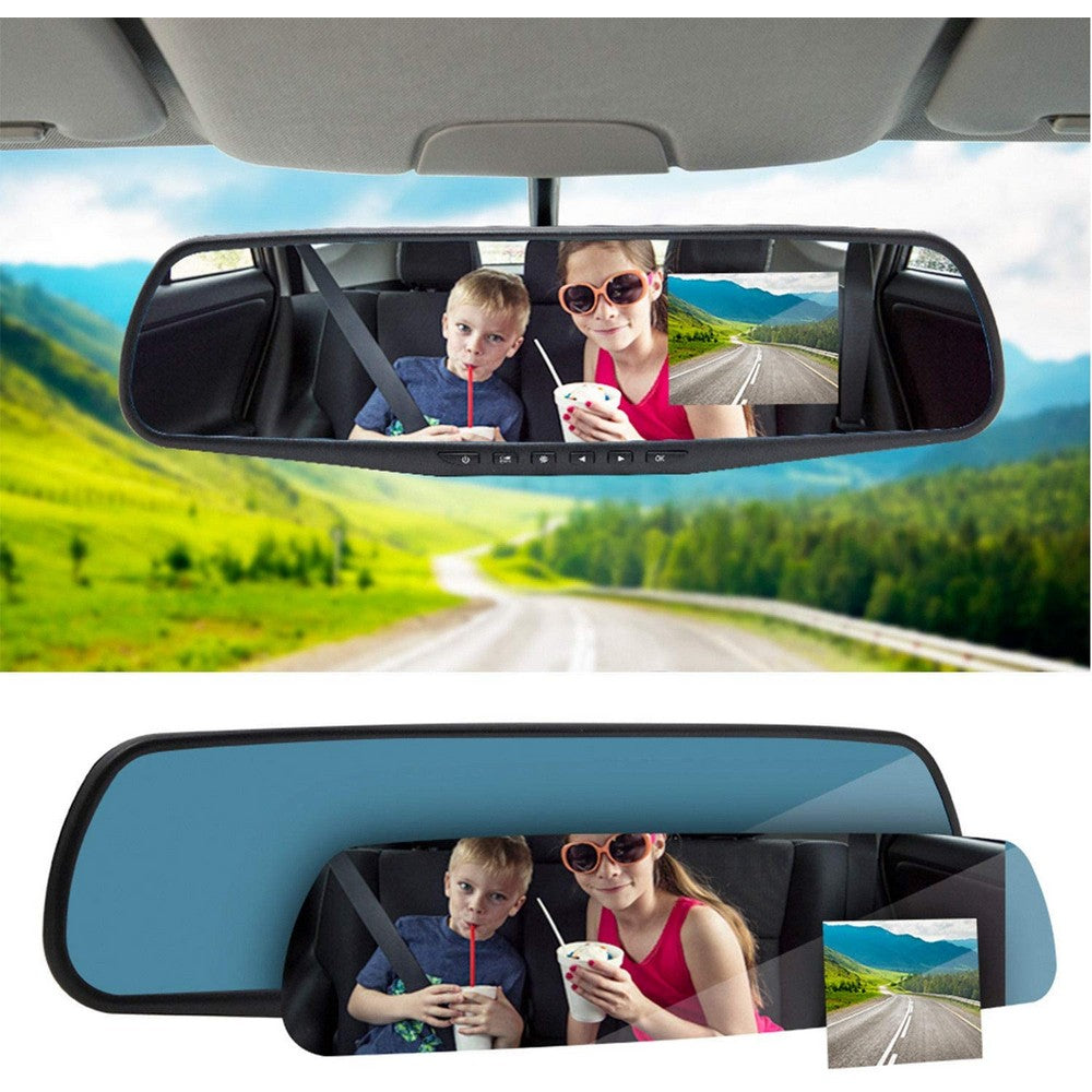 Full HD 1080P Car Rearview Anti Glare Blue Mirror Dash Cam Dual Lens Car Camera NOT Touchscreen with Night Vision Loop Recording  WITHOUT SD CARD