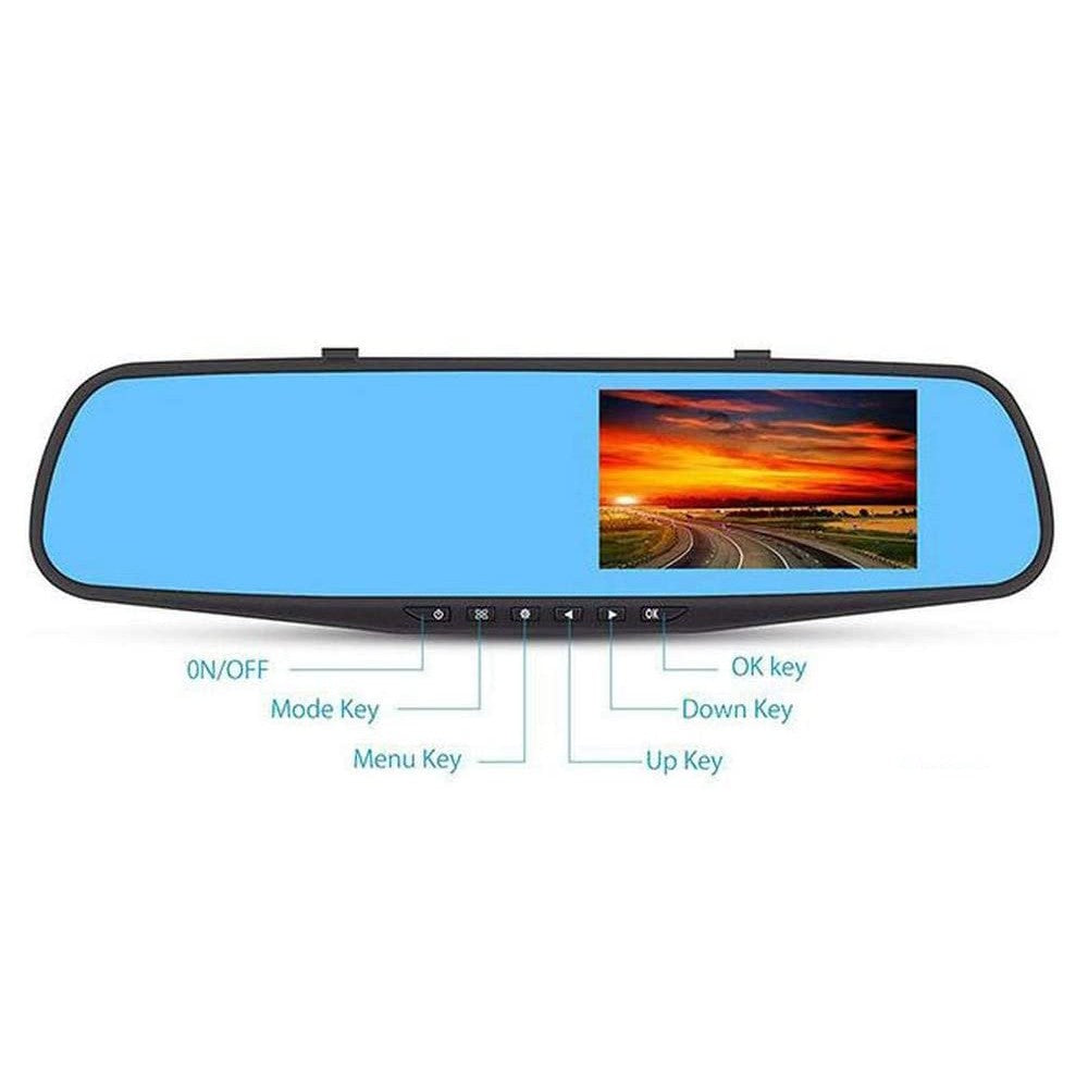 Full HD 1080P Car Rearview Anti Glare Blue Mirror Dash Cam Dual Lens Car Camera NOT Touchscreen with Night Vision Loop Recording  WITHOUT SD CARD