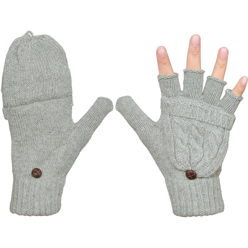 1 Pair of Unisex Warm Winter Flip Twist Fingerless Gloves One Size Half Finger Convertible Flap Cover Mittens for Men and Women Grey