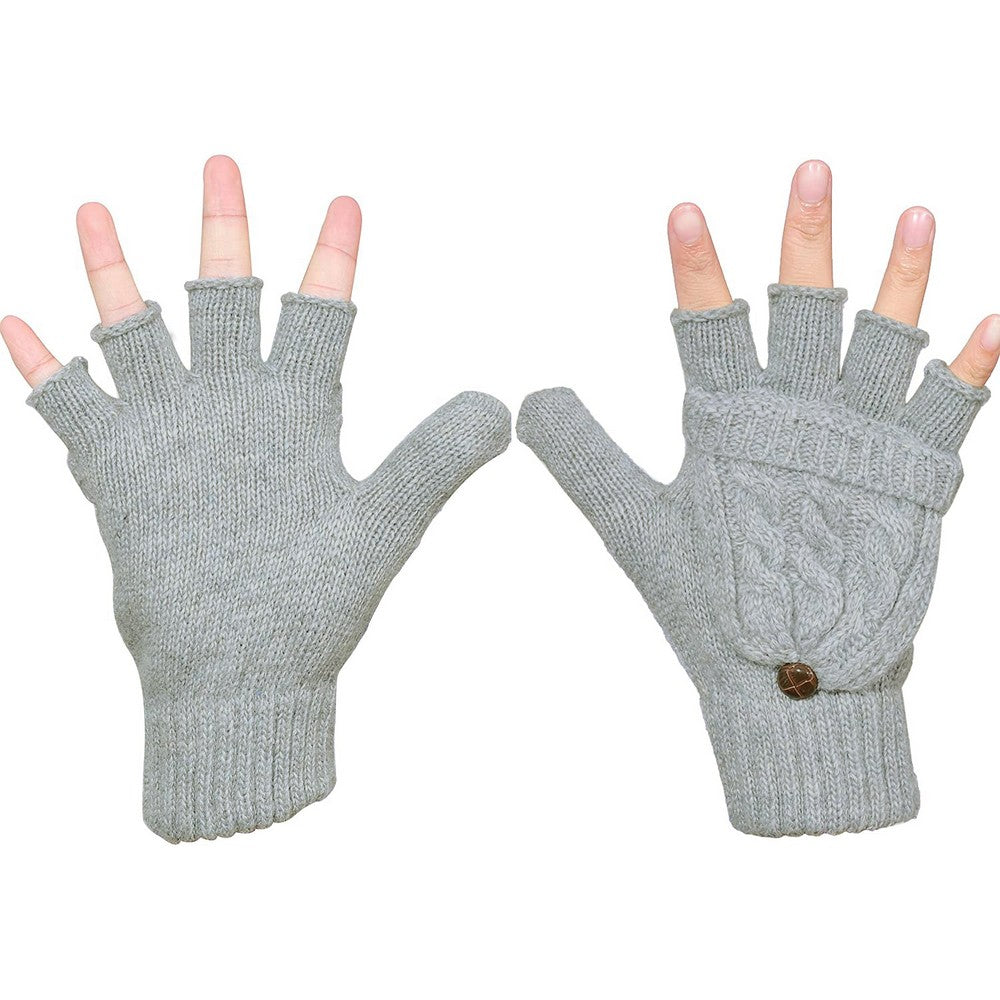 1 Pair of Unisex Warm Winter Flip Twist Fingerless Gloves One Size Half Finger Convertible Flap Cover Mittens for Men and Women Grey