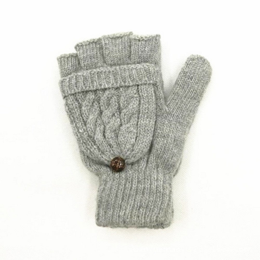 1 Pair of Unisex Warm Winter Flip Twist Fingerless Gloves One Size Half Finger Convertible Flap Cover Mittens for Men and Women Grey