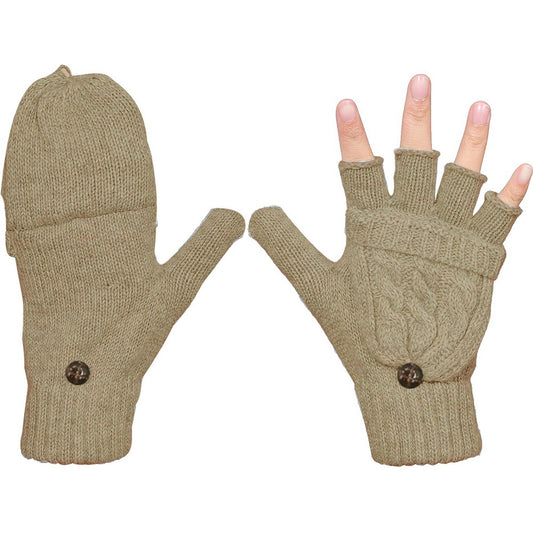 1 Pair of Unisex Warm Winter Flip Twist Fingerless Gloves One Size Half Finger Convertible Flap Cover Mittens for Men and Women Khaki