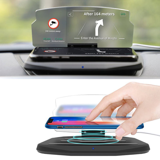 Auto Car HUD Head Up Display GPS Navigation Projector Phone Holder Wireless Charger for Qi Smart Phone